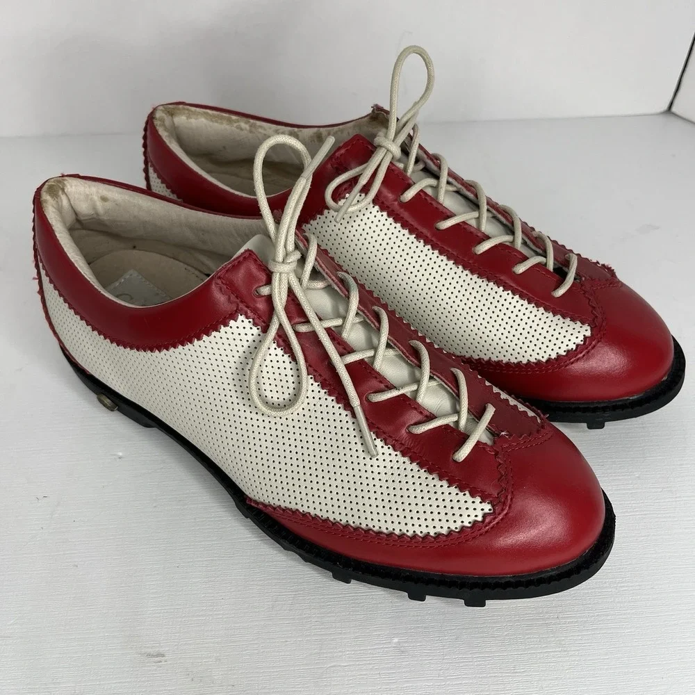 Vintage Golfsteam Cap Toe Derby Golf Shoes Leather Men's 8.5 Red White Wingtip